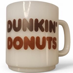 Dunkin’ Donuts Vintage Glasbake Milk Glass Mug White Brown Logo Coffee Cup
